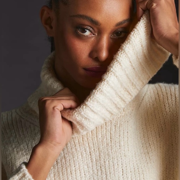 Anthropologie Pilcro Wide Turtleneck  Sweater In Cream/Ivory Size M - Picture 3 of 16